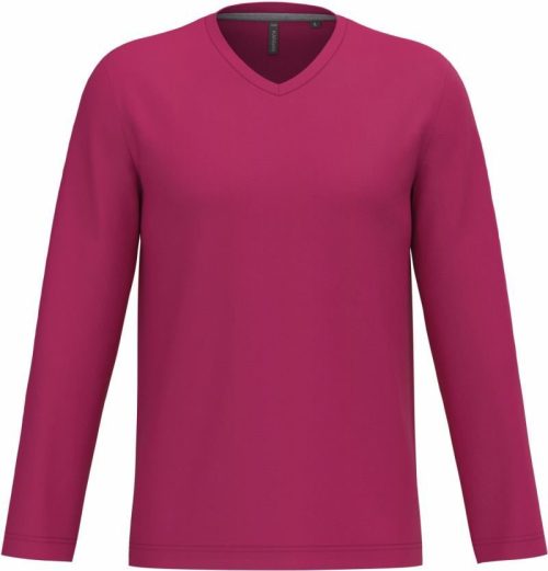 Herren V-Ausschnitt T-Shirt langarm K 358 – Kariban in Fuchsia