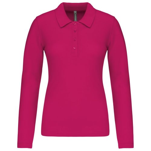 Damen Langarm-Polohemd. Baumwollpiqué K257 – Kariban in Fuchsia