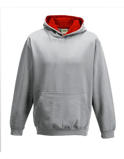 Kids´ Varsity Hoodie – Just Hoods in Heather Grey/Fire Red