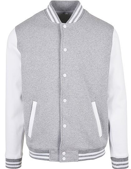 Basic College Jacket – Build Your Brand Basic in Heather Grey/White