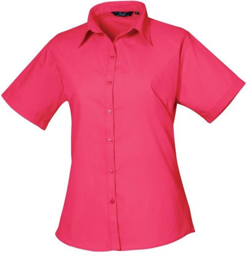 Women's Short Sleeve Poplin Blouse – Premier in Hot Pink
