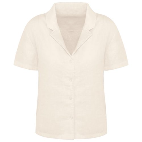 Damenhemd aus Leinen mit kurzen Ärmeln und Bowling-Kragen SP523 – Spasso in Ivory