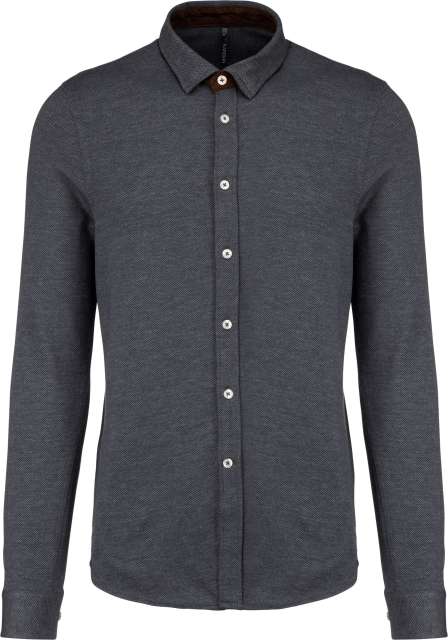 Long-Sleeved Jacquard Knit Shirt – Kariban in Jacquard Dark Grey