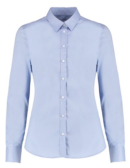 Women´s Tailored Fit Stretch Oxford Shirt Long Sleeve – Kustom Kit in Light Blue