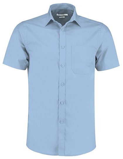 Men´s Tailored Fit Poplin Shirt Short Sleeve – Kustom Kit in Light Blue