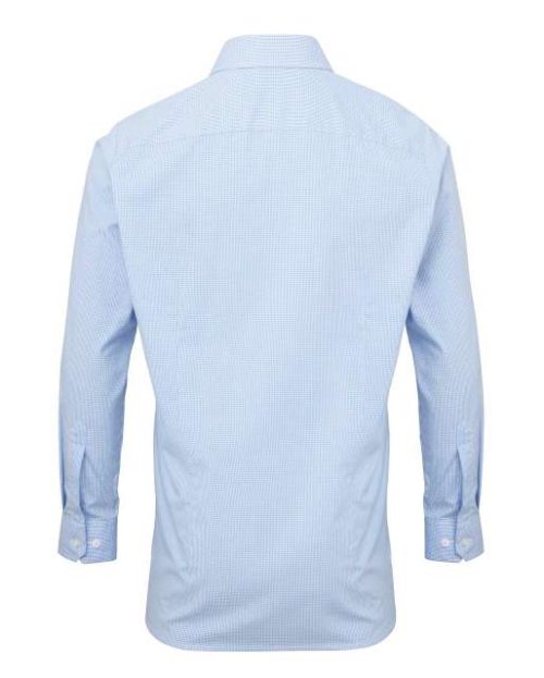 Men's Long Sleeve Gingham Cotton Microcheck Shirt – Premier in Light Blue/White