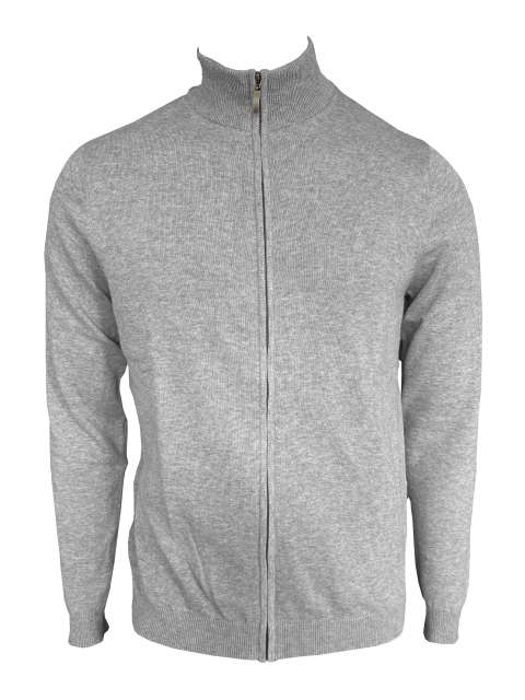 Men’s Full Zip Cardigan Fine Gauge Cotton – Legend Classics in Light Melange Grey