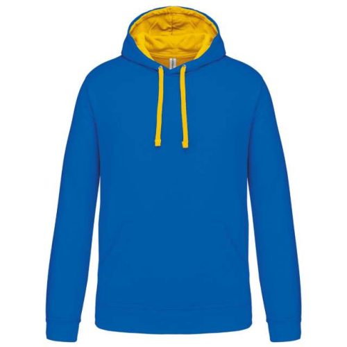 Men's Contrast Hooded Sweatshirt – Kariban in Light Royal Blue/Yellow