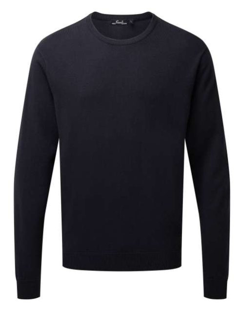 Men's Crew Neck Cotton Rich Knitted Sweater – Premier in Navy
