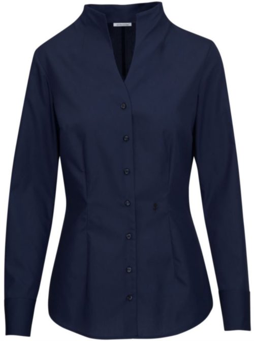Popeline Bluse mit Kelchkragen langarm Chalice Blouse Slim LSL – Seidensticker in Navy