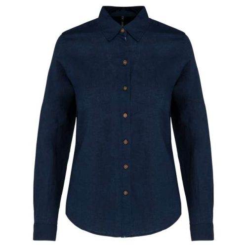 Ladies' Long Sleeve Linen And Cotton Shirt – Kariban in Navy