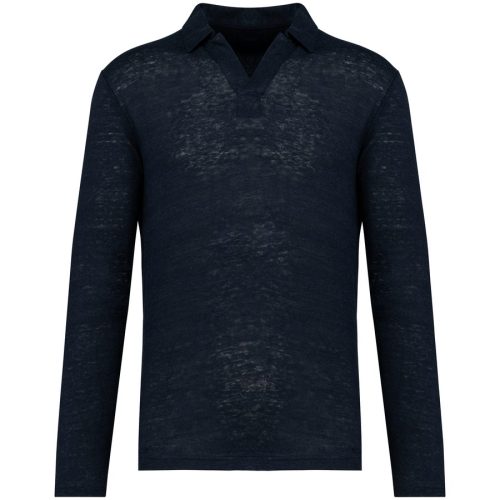 Leinen-Polohemd mit langen Ärmeln für Herren SP202 – Spasso in Navy Blue