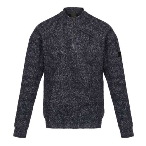 Solomon Zip-Neck Knitted Pullover – Regatta in Navy Marl