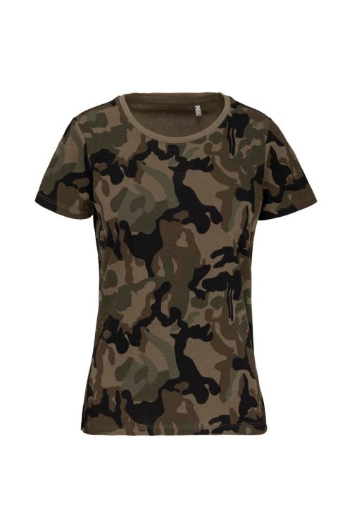 Damen-T-Shirt Camo mit kurzen Ärmeln K3031 – Kariban in Olive Camouflage