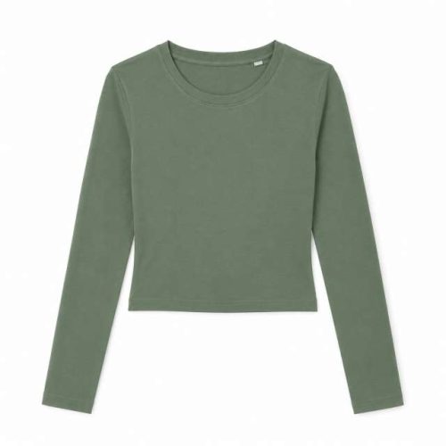 Womens Fitted Long Sleeve Top – True Blanks in Olive Green