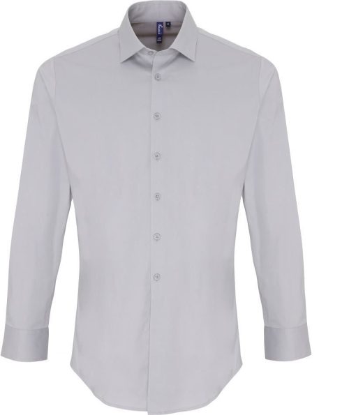 Men's Stretch-Fit Cotton Poplin Long Sleeve Shirt – Premier in Pale Blue