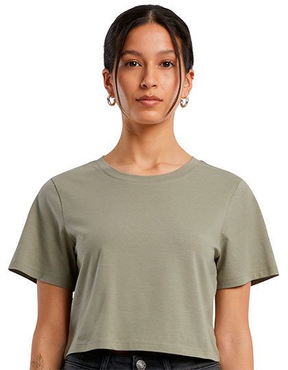 Schweres Damen Crop Top BY 042 – Build your Brand in Pale Olive