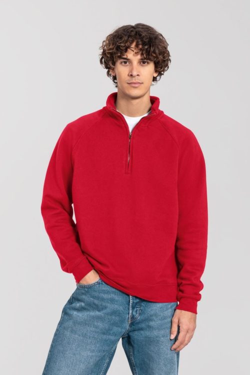 Schwerer Sweater mit 1/4 Zip Iconic Premium Zip Neck Sweat – Fruit of the Loom in Red