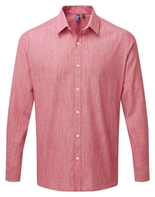Men's Cotton Slub Chambray Long Sleeve Shirt – Premier in Red