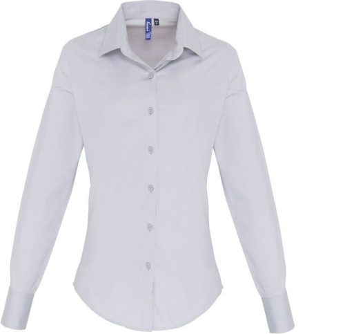 Women's Stretch-Fit Cotton Poplin Long Sleeve Shirt – Premier in Silver