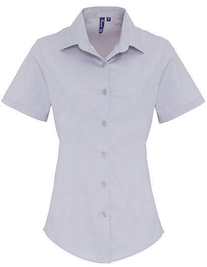 Women´s Stretch Fit Poplin Short Sleeve Cotton Shirt – Premier Workwear in Silver (Ca. Pantone 428C)