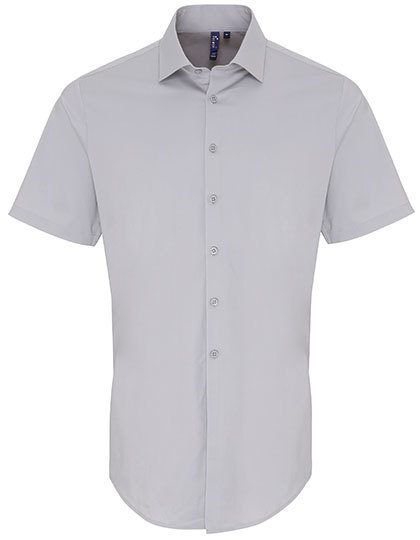 Men´s Stretch Fit Poplin Short Sleeve Cotton Shirt – Premier Workwear in Silver (Ca. Pantone 428C)