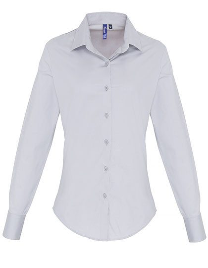 Women´s Stretch Fit Poplin Long Sleeve Cotton Shirt – Premier Workwear in Silver (Ca. Pantone 428C)