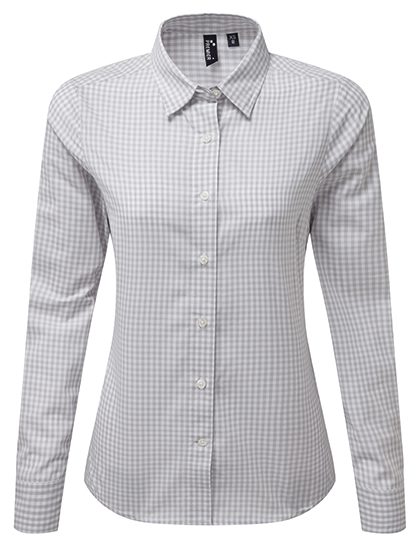Women´s Maxton Check Long Sleeve Shirt – Premier Workwear in Silver (Ca. Pantone 429C)/White