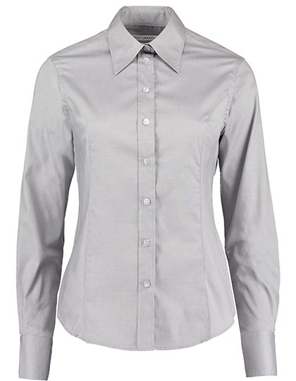 Women´s Tailored Fit Corporate Oxford Shirt Long Sleeve – Kustom Kit in Silver Grey (Solid)