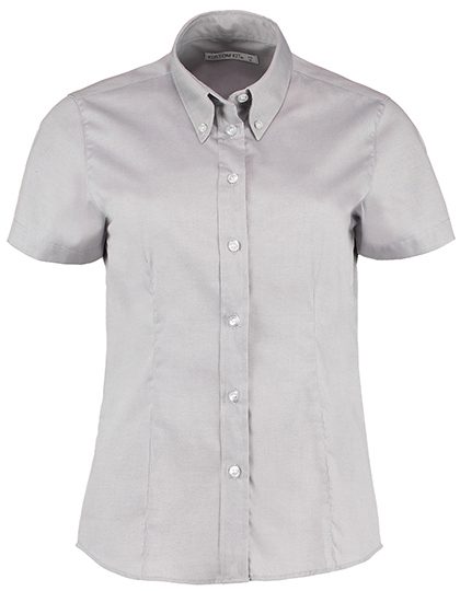 Women´s Tailored Fit Corporate Oxford Shirt Short Sleeve – Kustom Kit in Silver Grey (Solid)