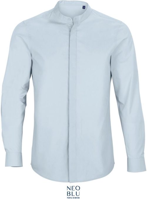 Popeline Hemd mit Maokragen langarm Bart Men – NEOBLU in Soft Blue