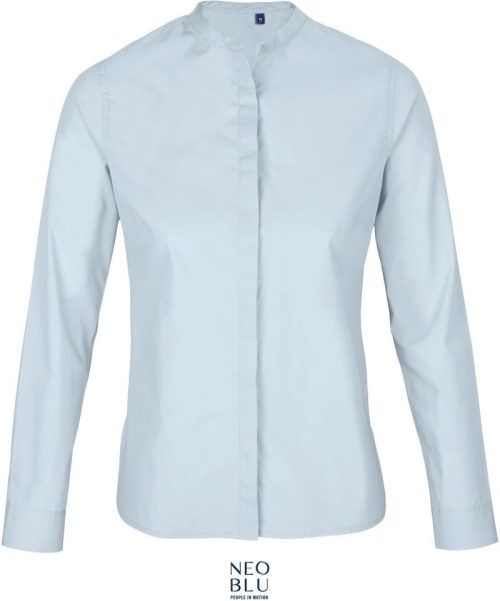 Popeline Bluse mit Maokragen langarm Bart Women – NEOBLU in Soft Blue