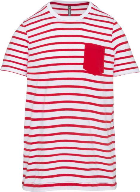 Kids' Striped Short Sleeve Sailor T-Shirt With Pocket – Kariban in Striped White/Red