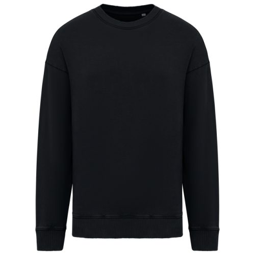 Unisex Washed Effect Oversize Round Neck Sweatshirt – Native Spirit in Washed Black