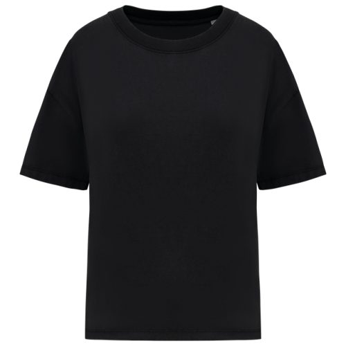 Ladies’ Washed Effect Oversized T-Shirt – Native Spirit in Washed Black