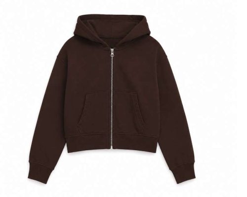 Womens Crop Zip Hoodie – True Blanks in Washed Chocolate Brown