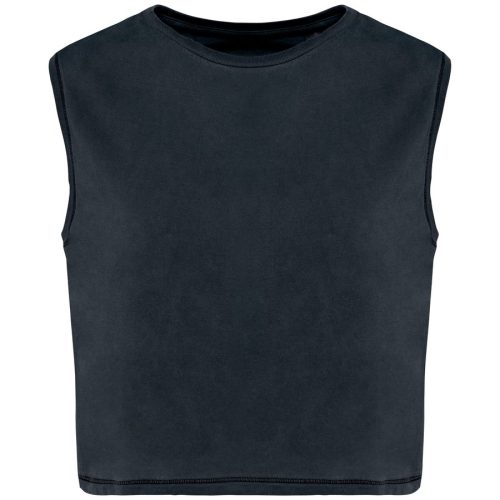 Ladies’ Sleeveless Crop T-Shirt – Native Spirit in Washed Coal Grey