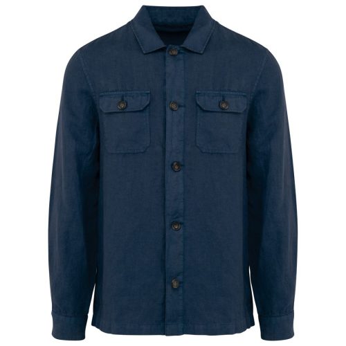 Ausgewaschene Herrenhemdjacke aus Leinen SP516 – Spasso in Washed Navy Blue
