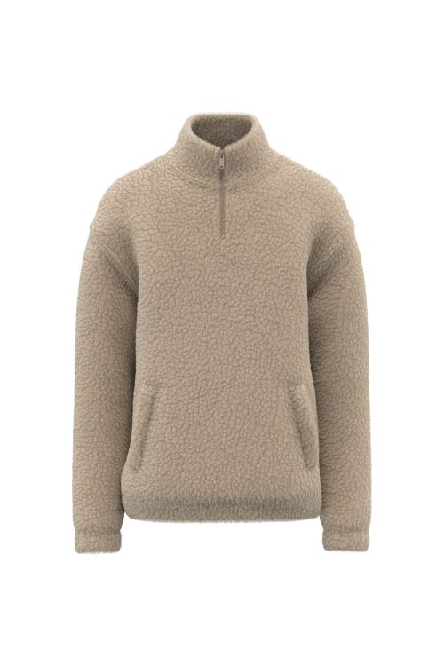 Unisex-Sweatshirt mit 1/4-Reißverschluss und überschnittenen Schultern aus Sherpa-Material SP403 – Spasso in Wet Sand