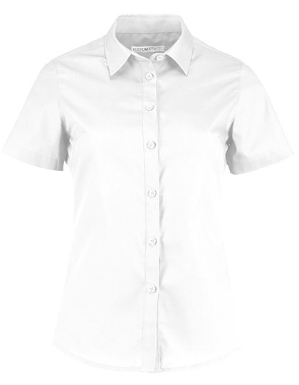Women´s Tailored Fit Poplin Shirt Short Sleeve – Kustom Kit in White