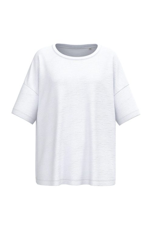 Damen-Slub-Oversize-T-Shirt mit überschnittenen Schultern SP304 – Spasso in White