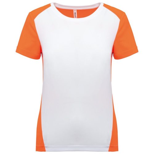 Zweifarbiges Damen-Sport-T-Shirt PA4015 – Proact in White / Fluorescent Orange