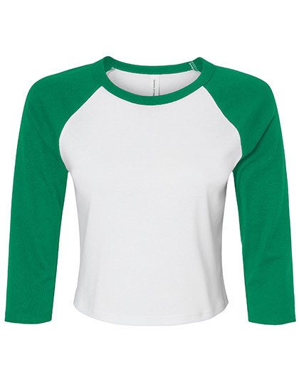 Women´s Micro Rib 3/4 Raglan Baby Tee – Bella+Canvas in White/Kelly