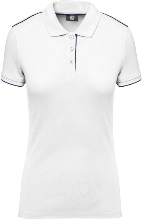 Damen Workwear Piqué Polo "Day-to-Day" WK 271 – WK in White/Navy