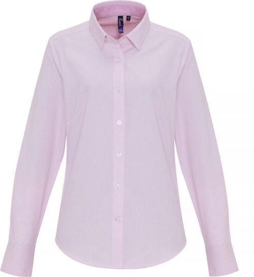 Women's Cotton Rich Oxford Stripes Shirt – Premier in White/Oxford Blue