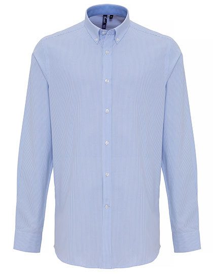 Men´s Cotton Rich Oxford Stripes Shirt – Premier Workwear in White/Oxford Blue (Ca. Pantone 7453C)
