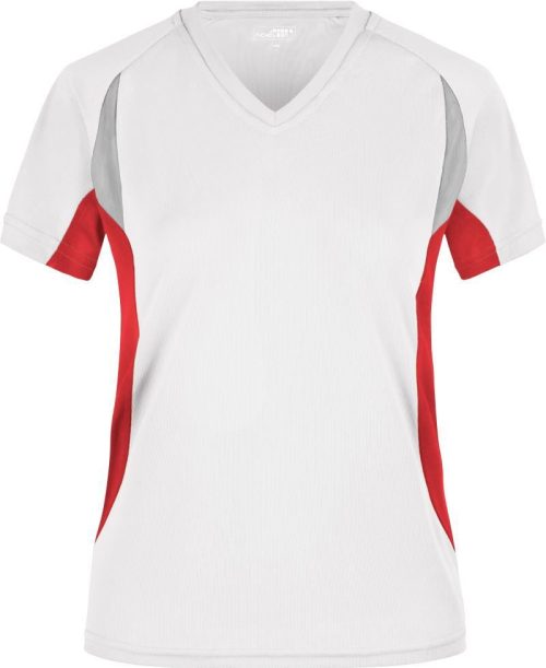 Damen V-Ausschnitt Lauf Shirt JN 390 – Daiber in White/Red