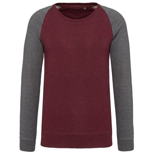 Zweifarbiges Herren-Sweatshirt French Terry mit Rundhalsausschnitt und Raglanärmeln AUS BIO-Baumwolle K491 – Kariban in Wine Heather / Grey Heather